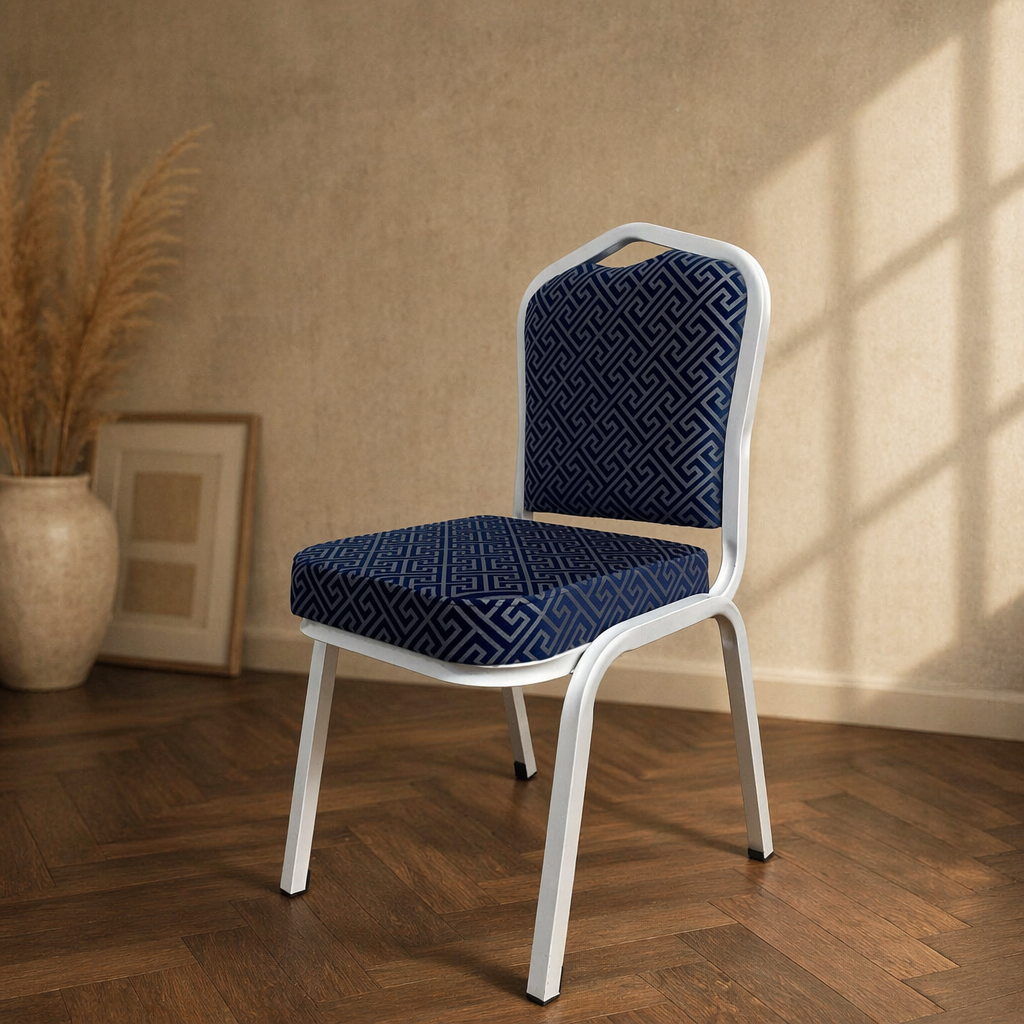 Lacivert Desenli Hilton Sandalye — Beyaz Çerçeve