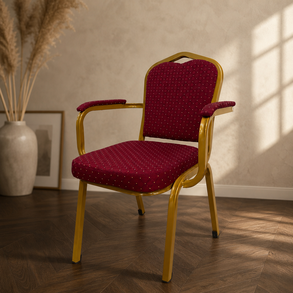Bordo Kolçaklı Hilton Sandalye — Altın Çerçeve